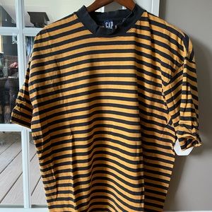 Gap Black & Yellow Striped Mockneck Tee